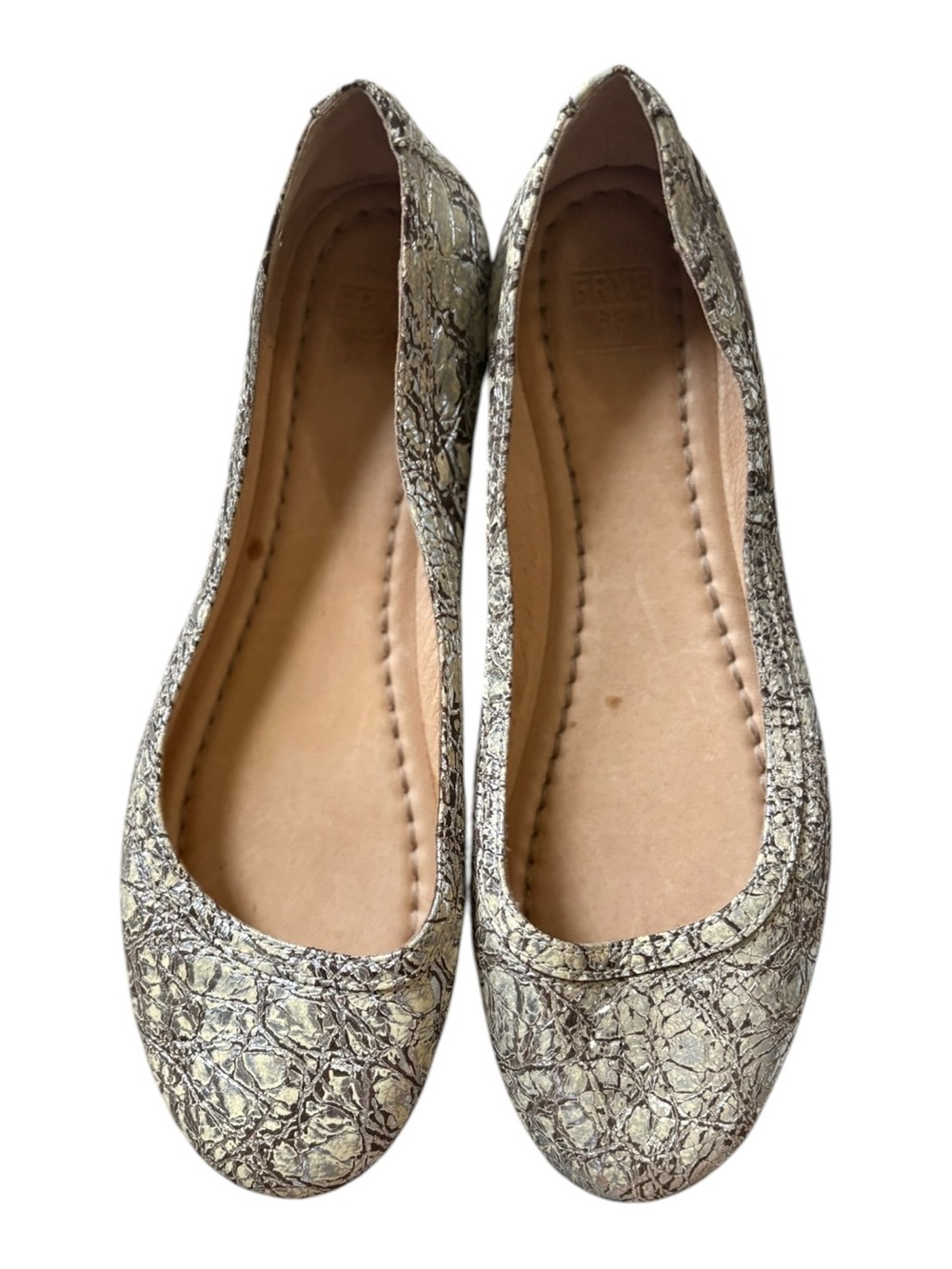 Frye Carson Metallic Crackled Leather Ballet Flats - Silver, Women's Size 6.5